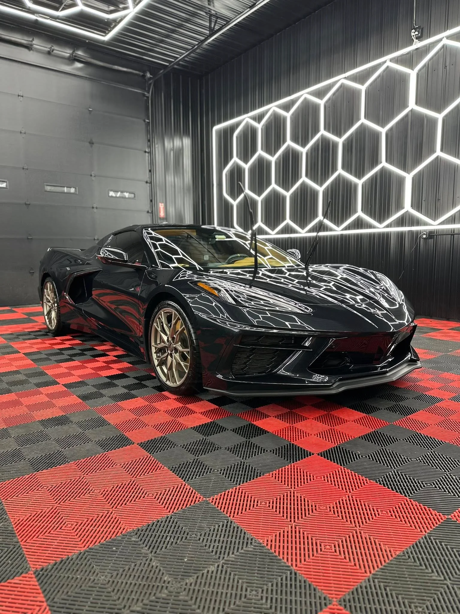 Black Corvette C8 after paint correction - deep gloss finish Buffalo NY