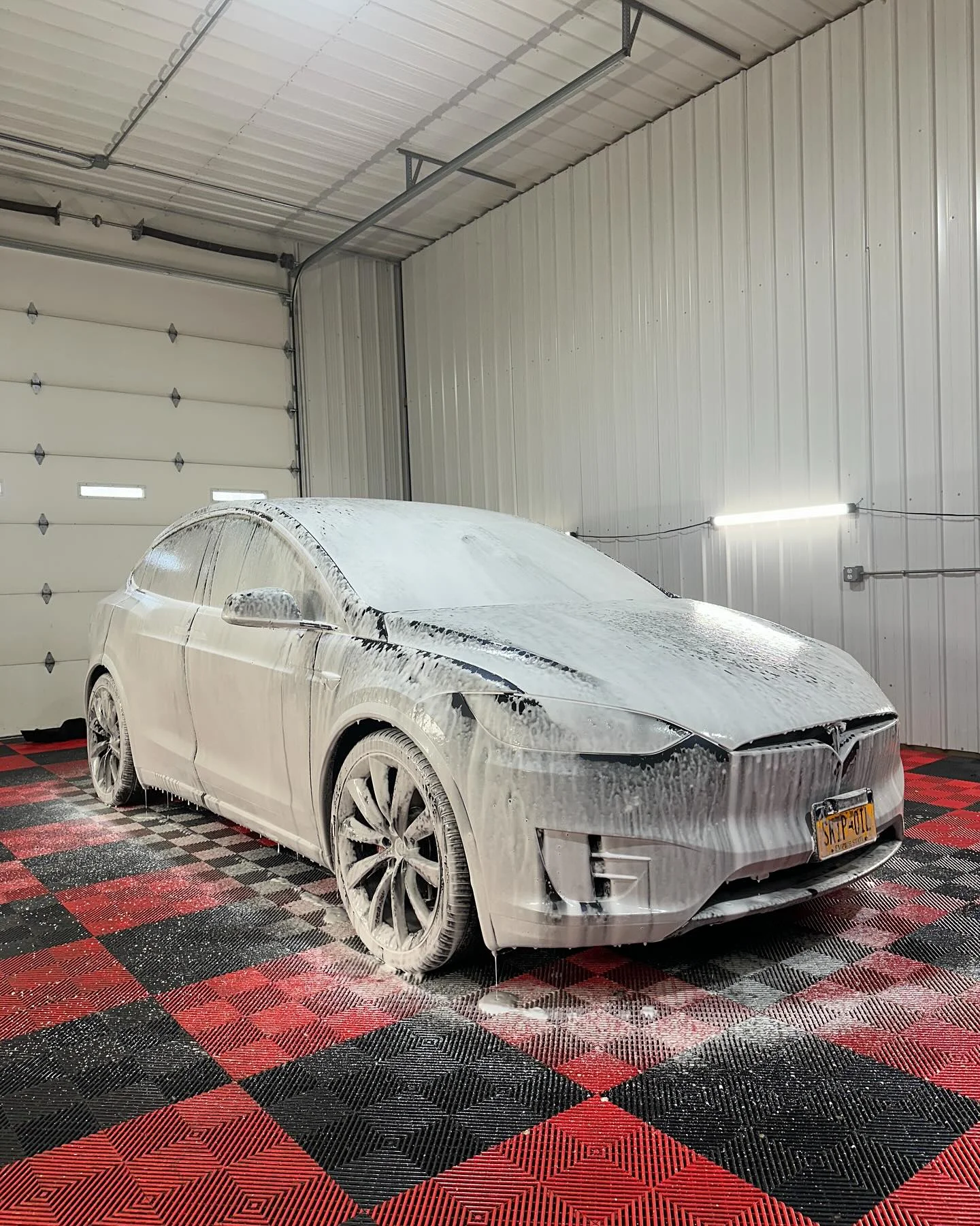 Tesla Model X before car detailing - Orchard Park NY electric vehicle transformation